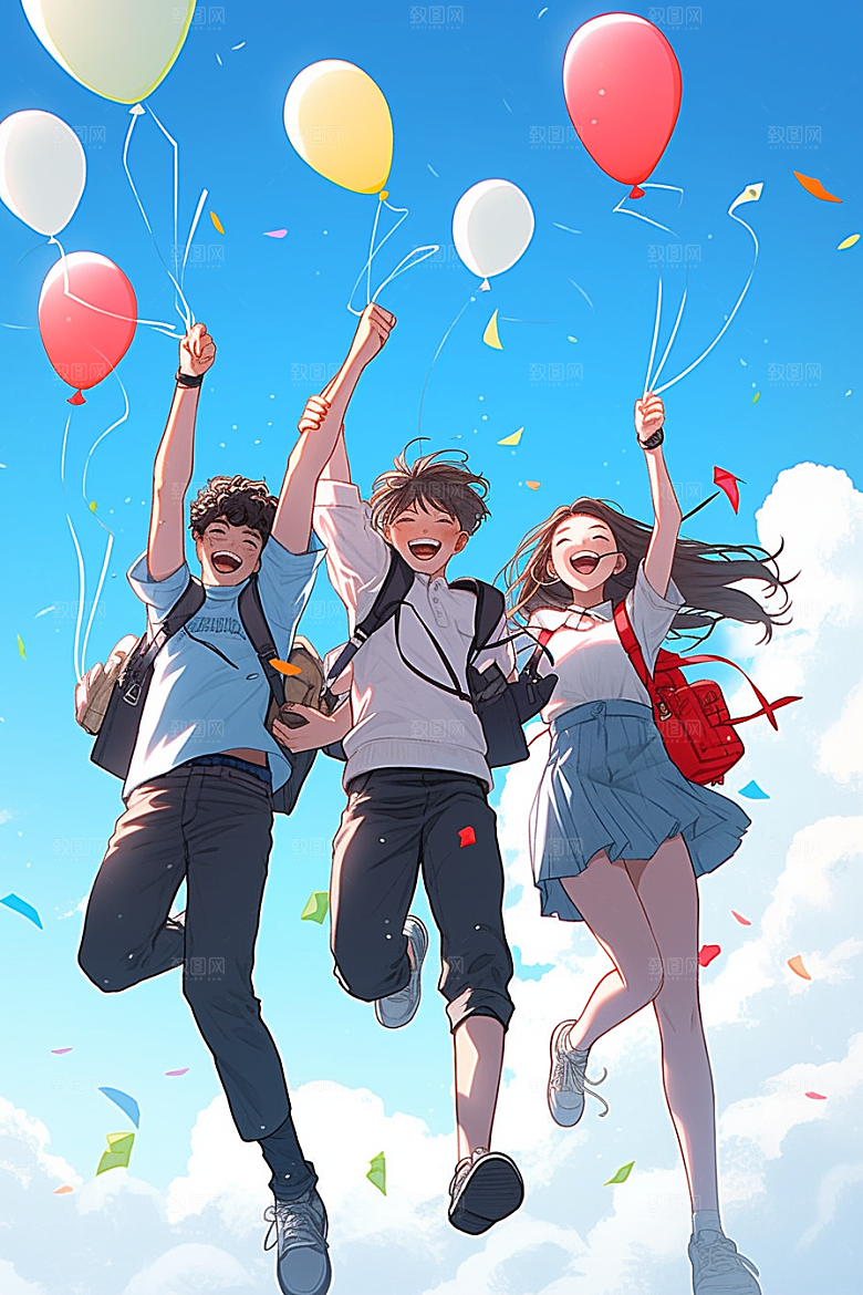 学生放暑假手绘夏天插画