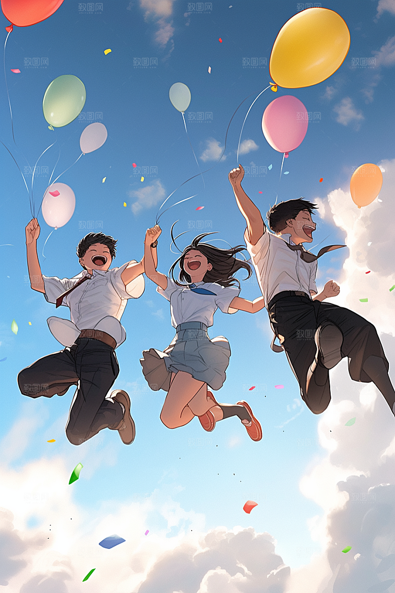 学生放暑假夏天毕业旅游插画