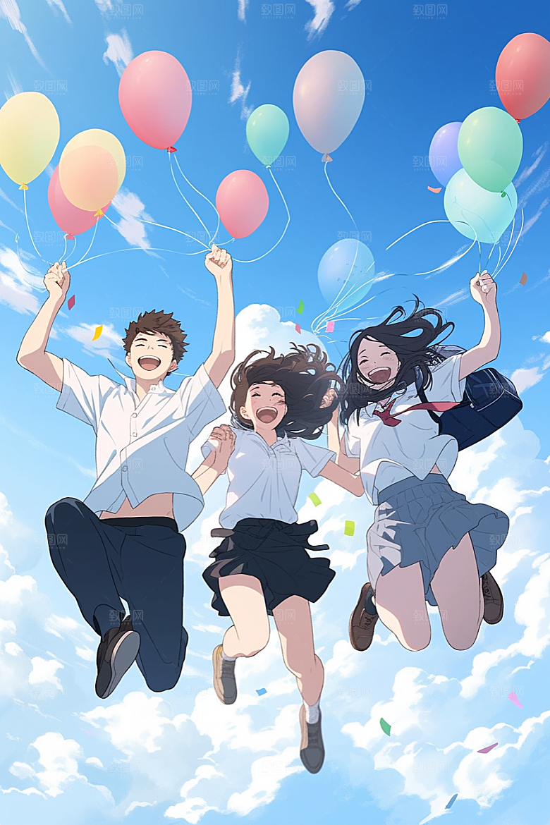 学生放暑假放假了夏天插画