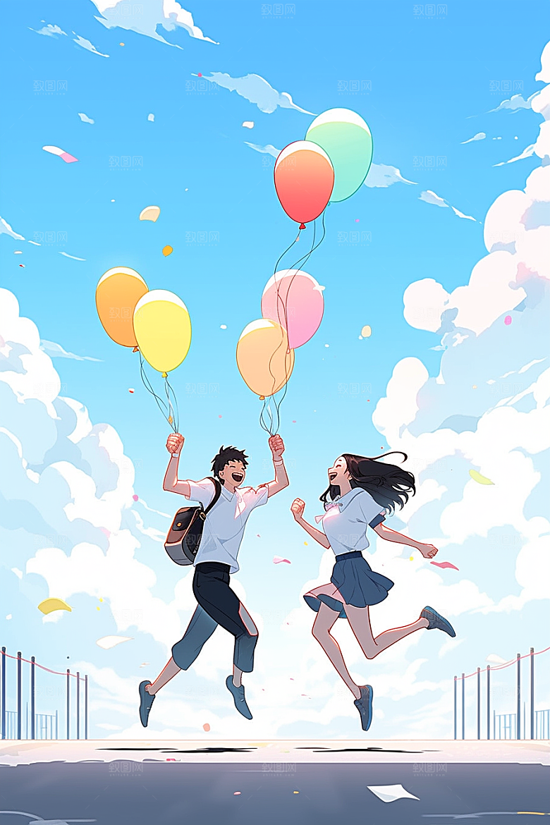 学生放暑假夏天毕业旅游插画