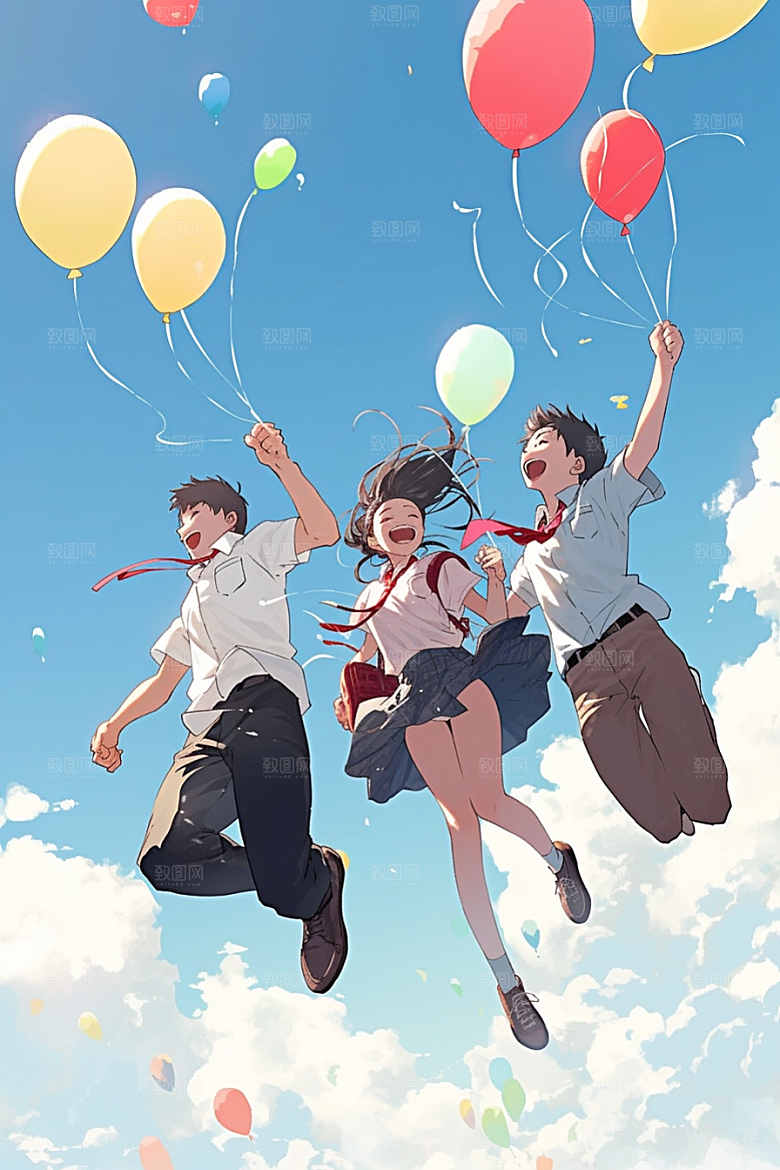 学生放暑假毕业旅游出游插画