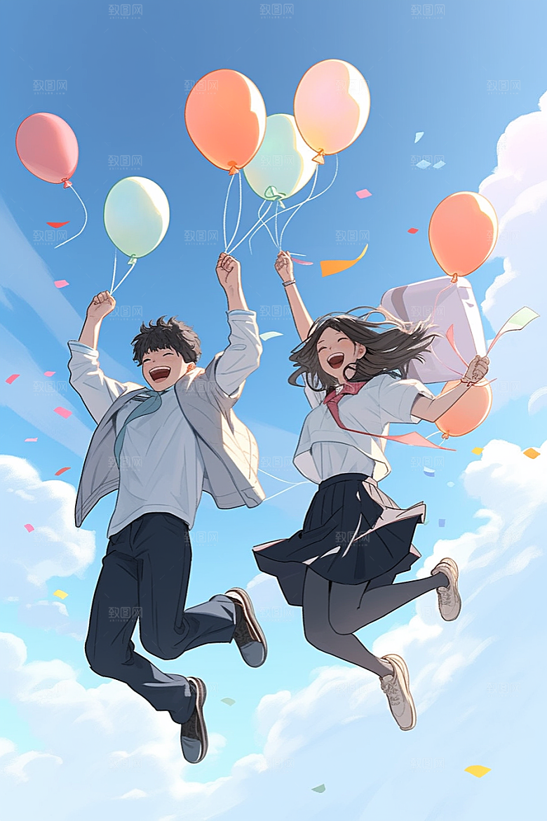 学生放暑假夏天结业插画