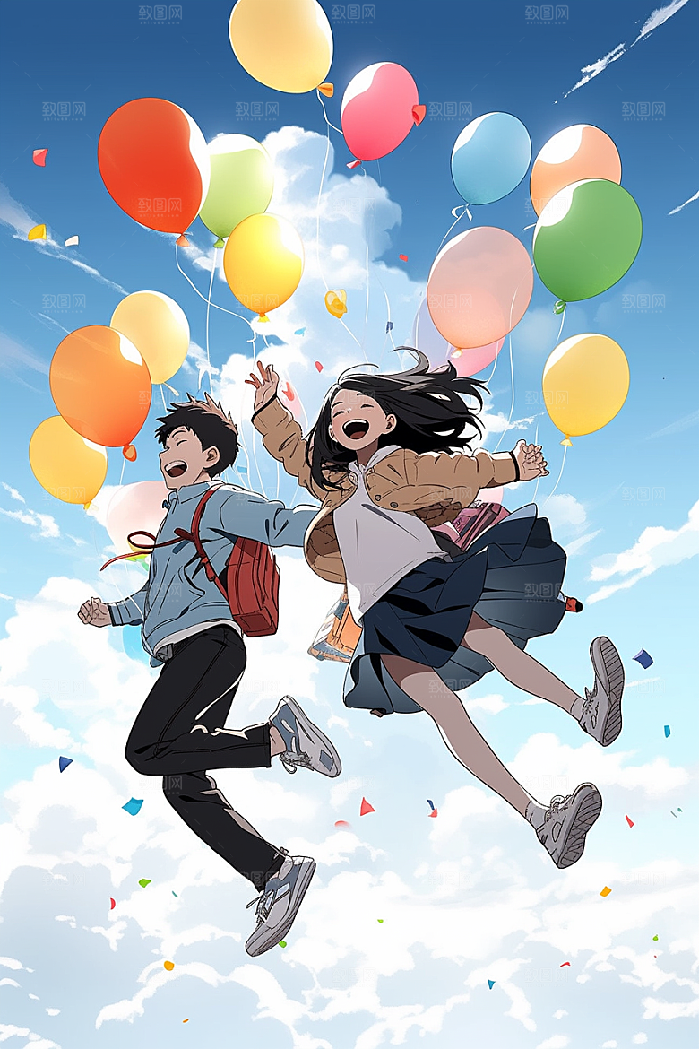 学生放暑假快乐毕业旅游插画