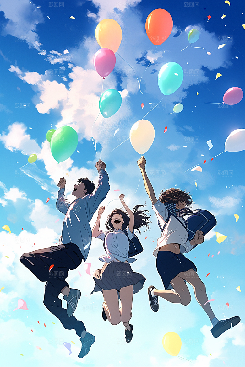 学生放暑假结业毕业旅游插画