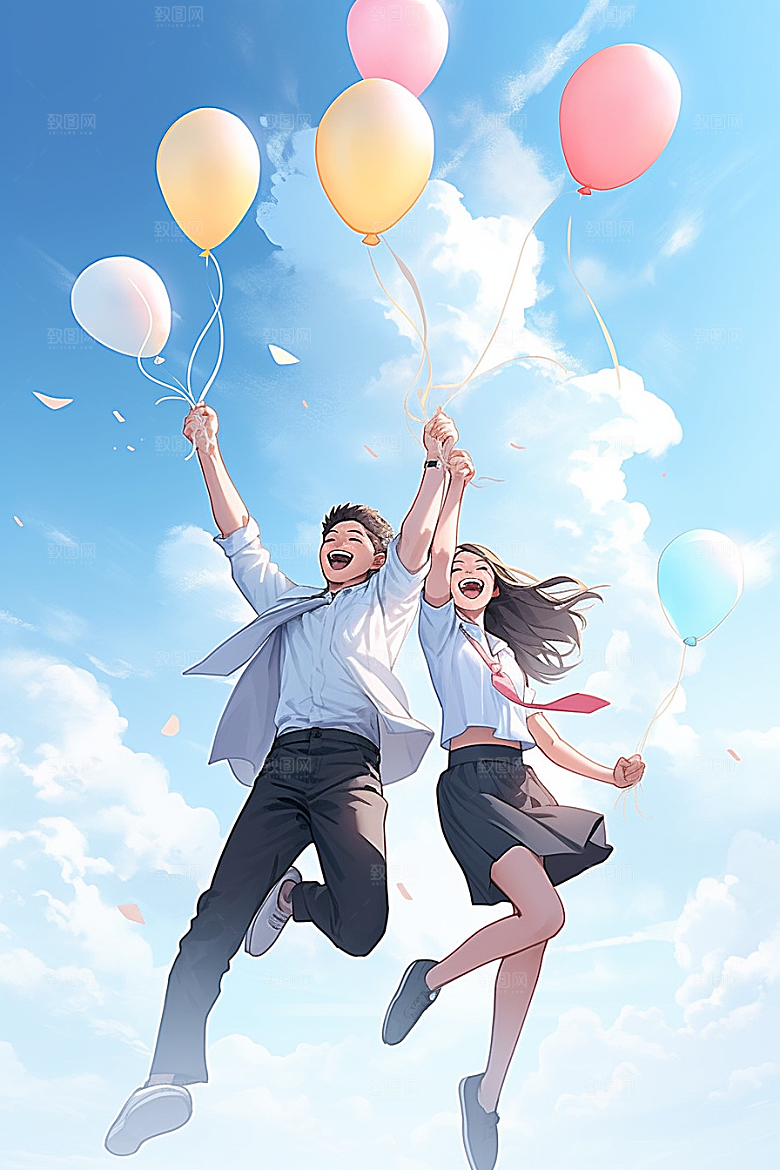 学生放暑假放假了旅游插画