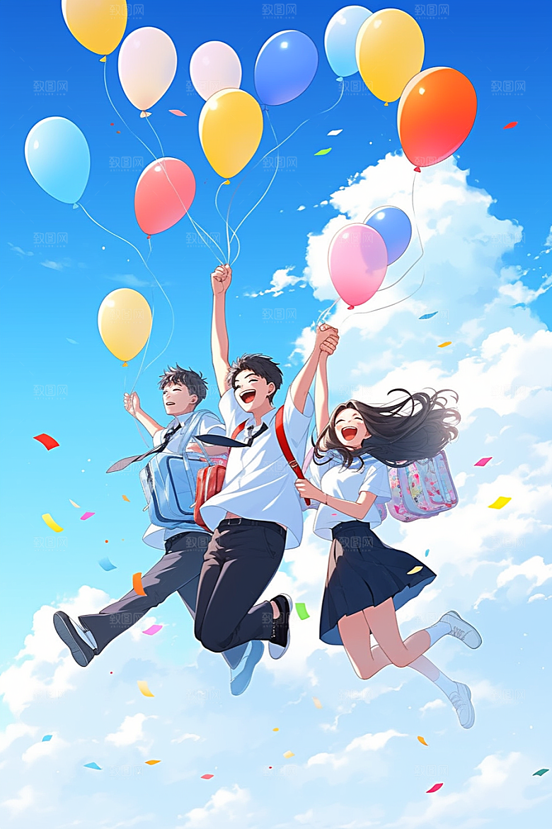 学生放暑假漫画风毕业旅游插画