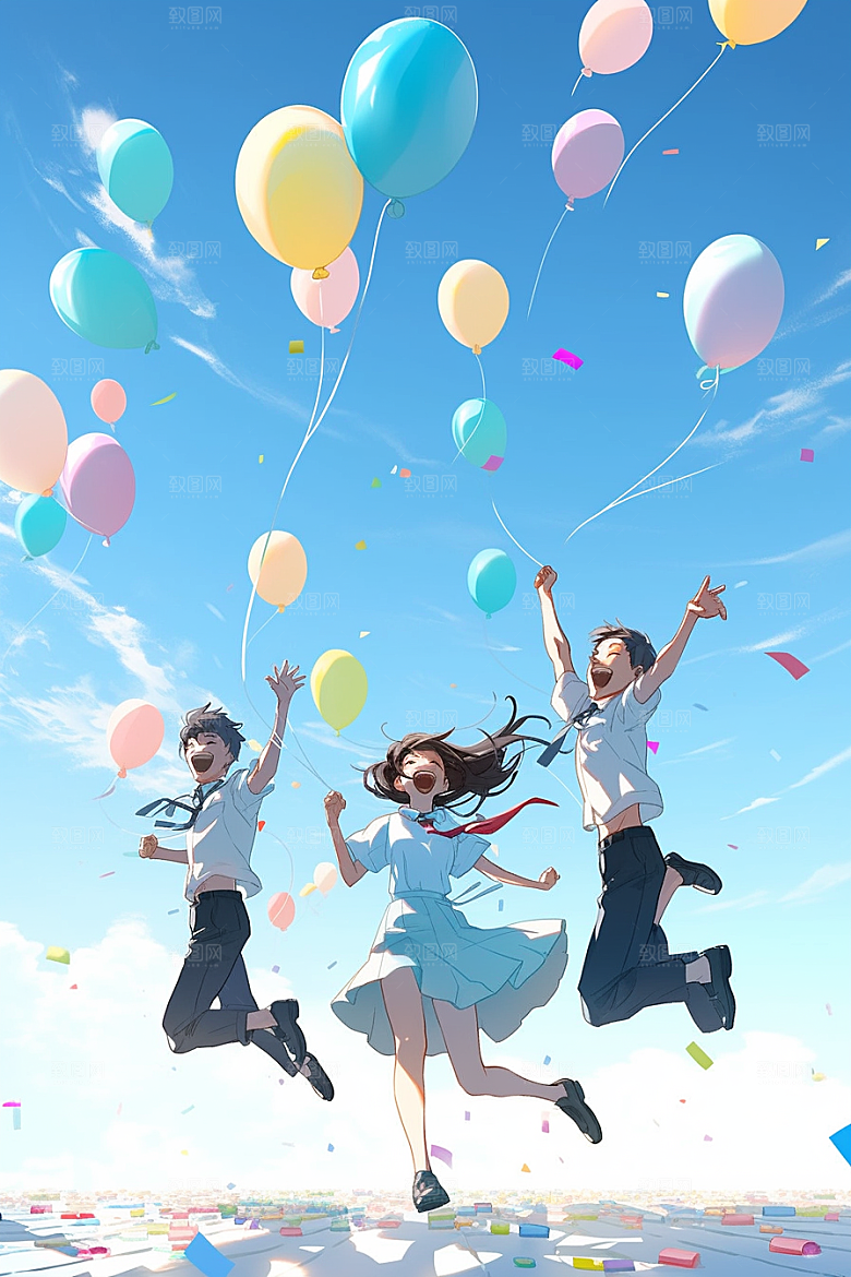 学生放暑假夏季毕业旅游插画