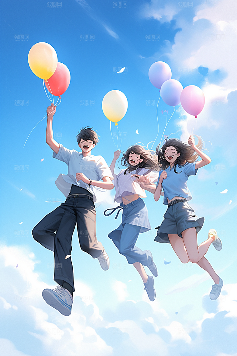 学生放暑假夏天出游插画