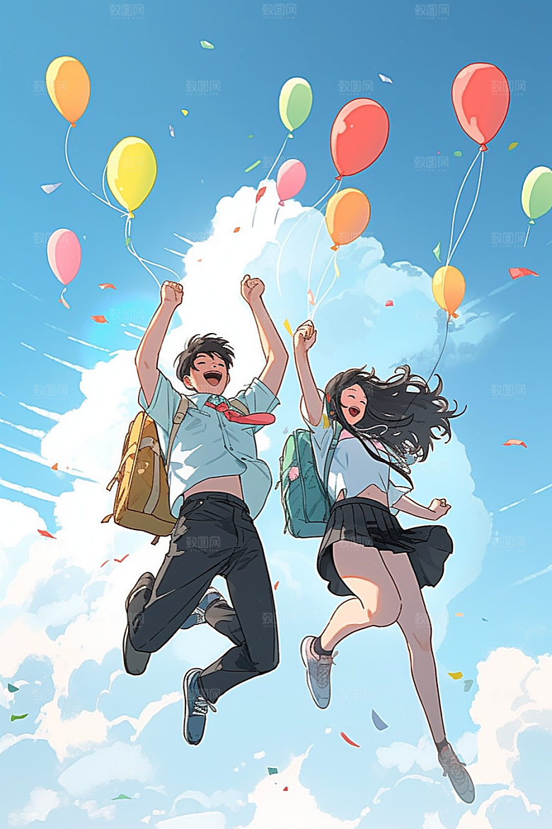 学生放暑假毕业旅游放假了插画