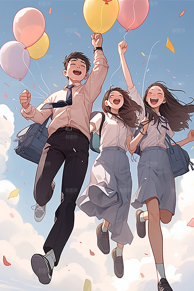 学生放暑假快乐手绘插画