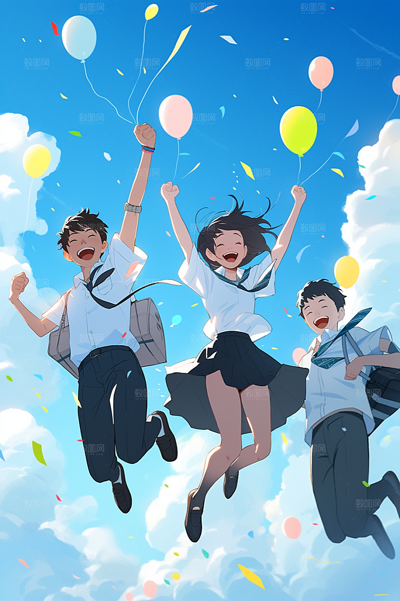 学生放暑假放假了结业插画