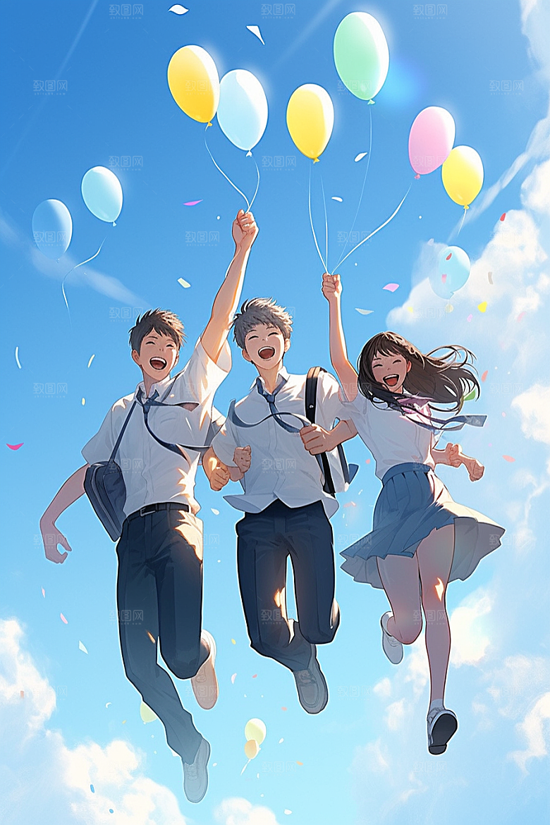 学生放暑假放假了出游插画