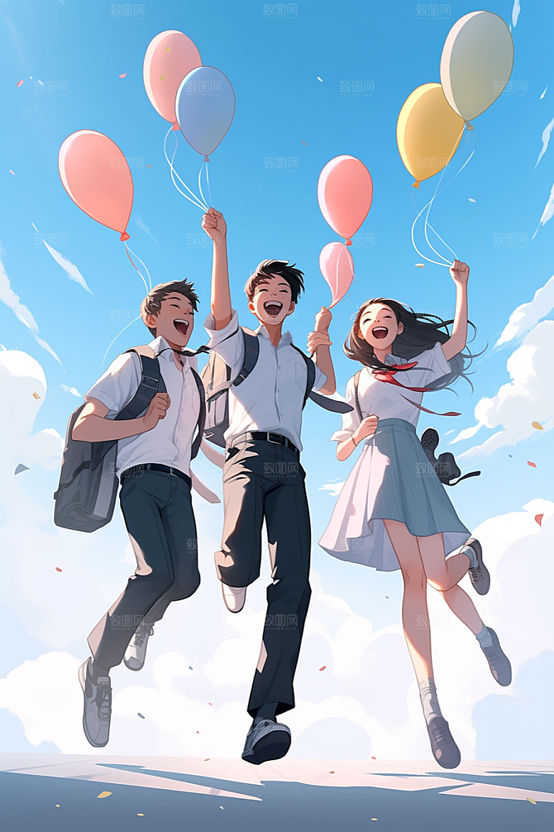 学生放暑假手绘结业插画