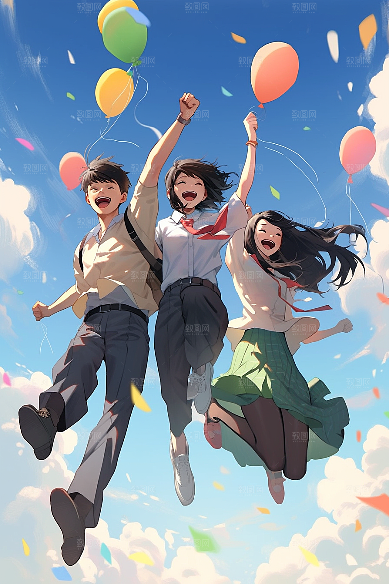 学生放暑假快乐毕业旅游插画