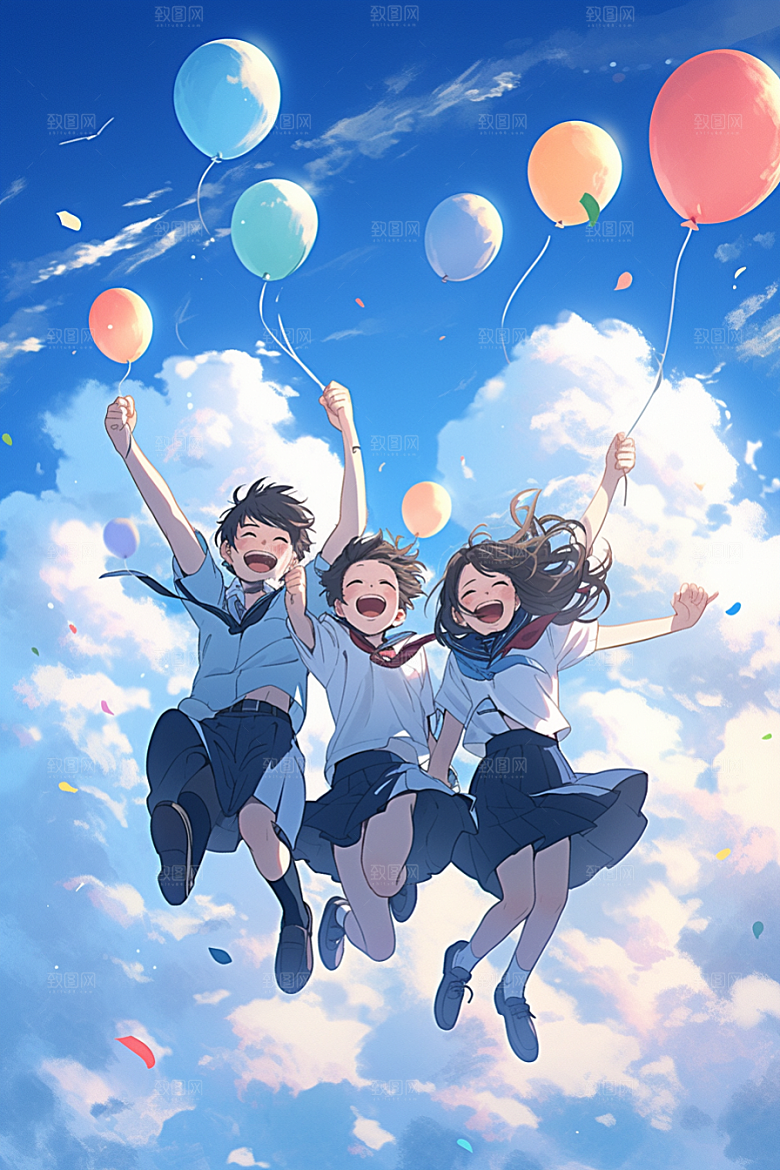 学生放暑假夏季放假了插画