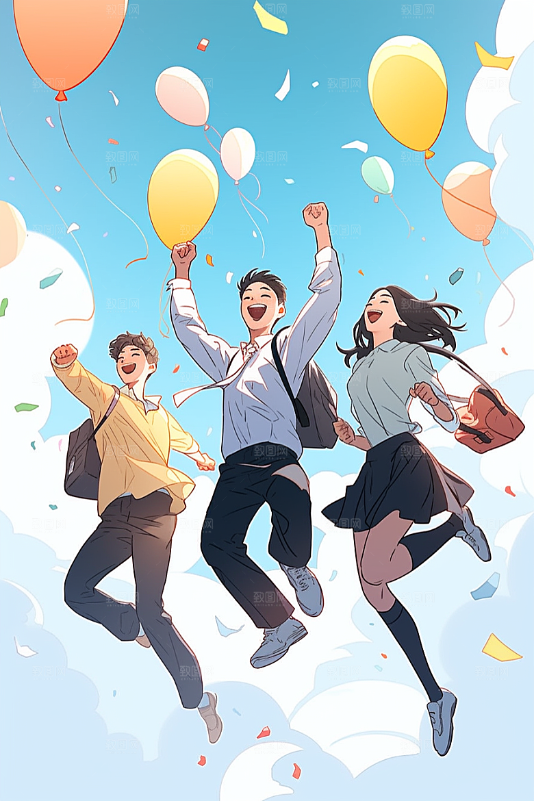 学生放暑假夏季出游插画