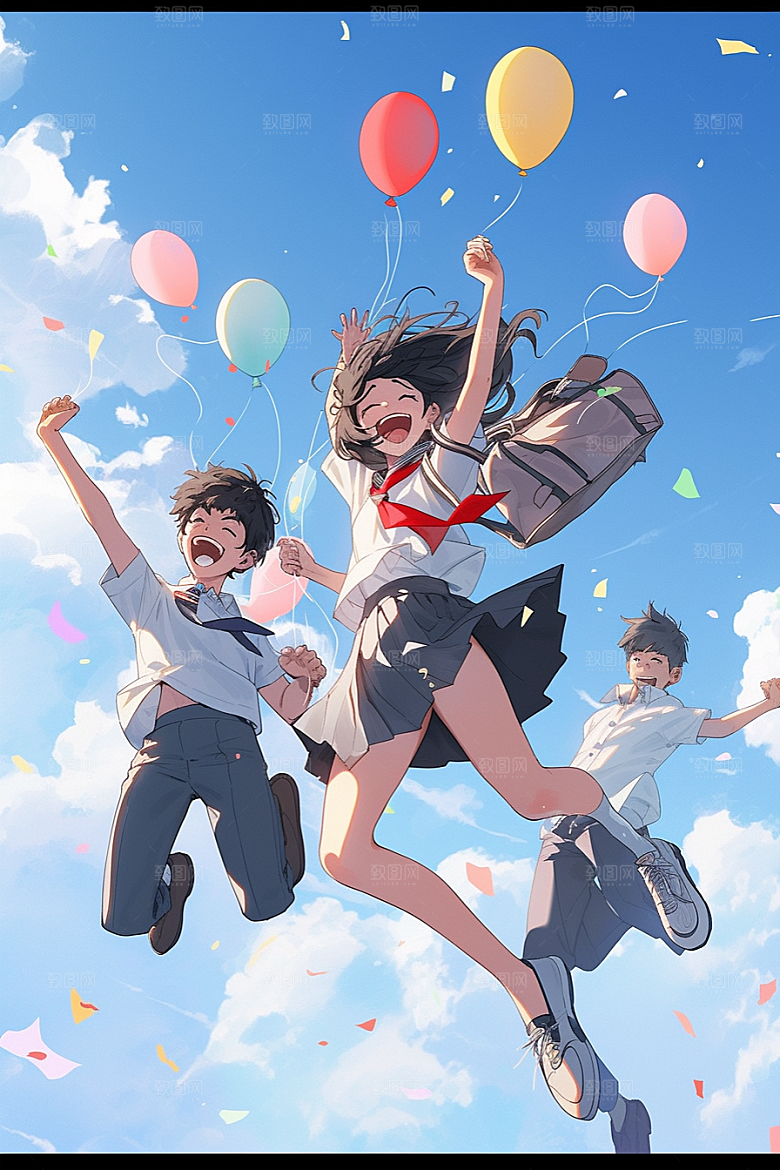 学生放暑假夏天快乐插画