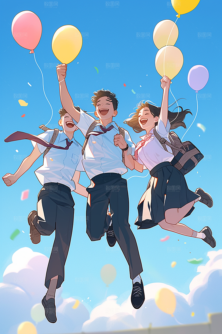 学生放暑假结业毕业旅游插画