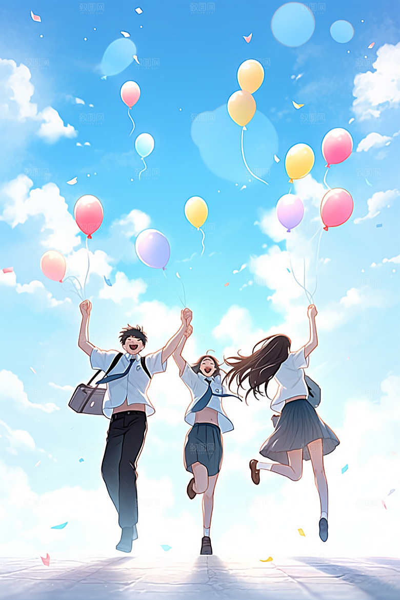 学生放暑假结业放假了插画