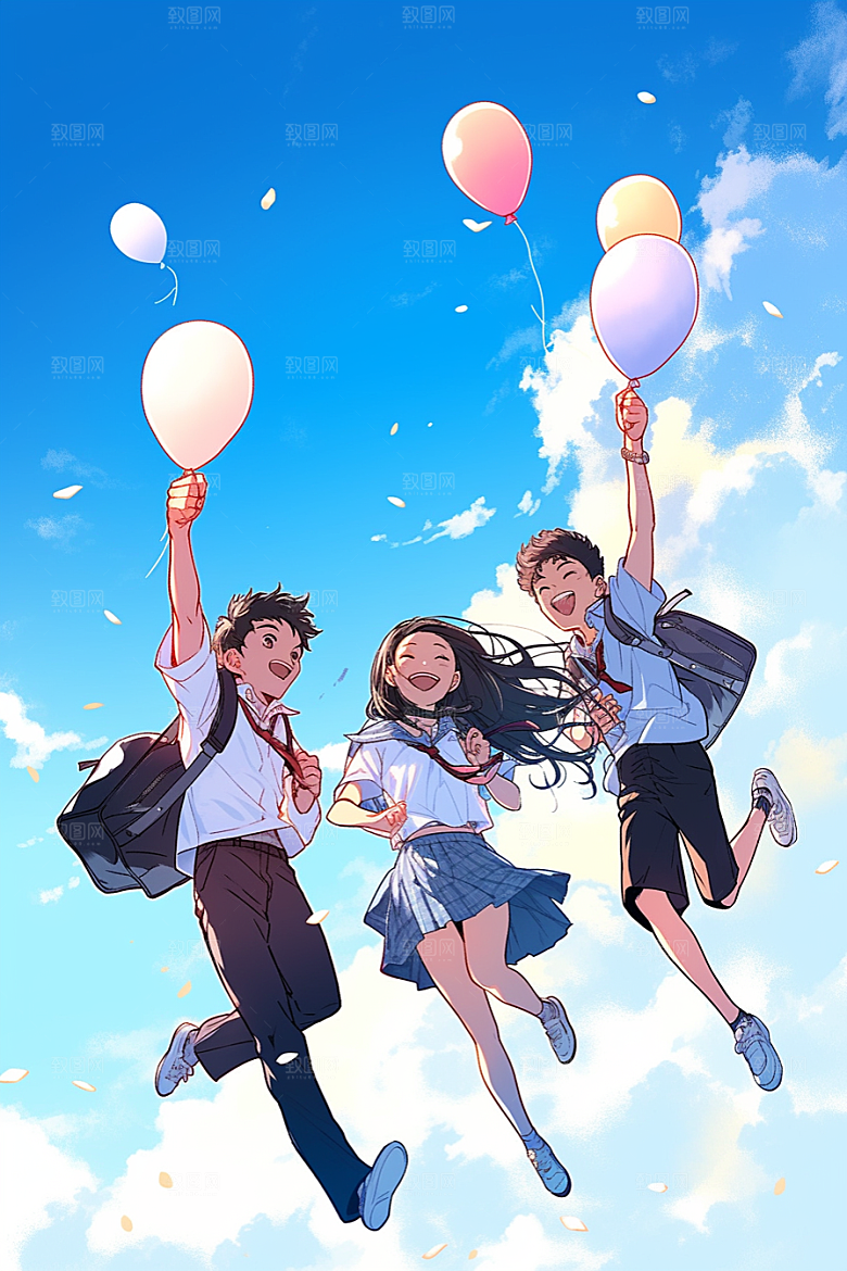 学生放暑假旅游快乐插画
