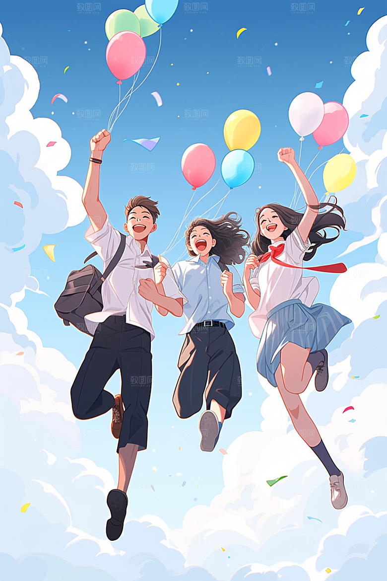 学生放暑假结业快乐插画