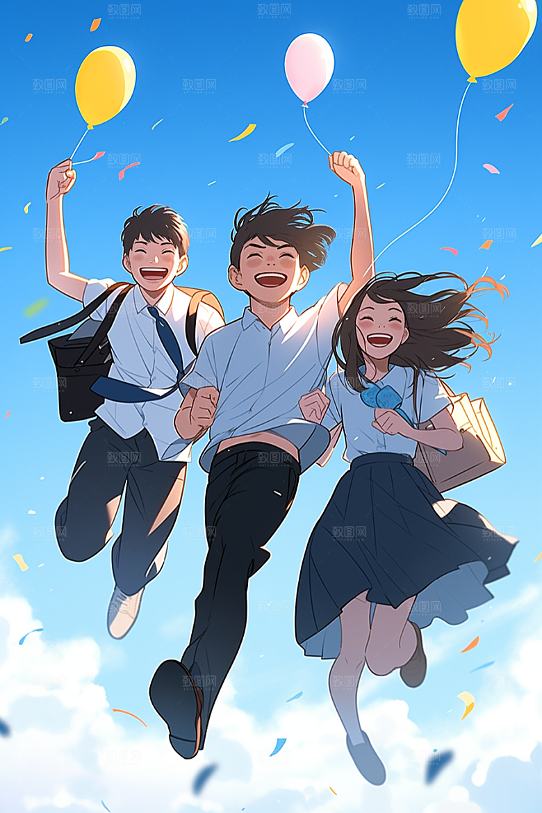 学生放暑假漫画风夏季插画