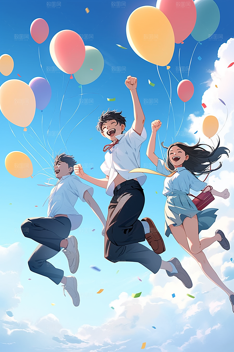 学生放暑假放假了夏季插画