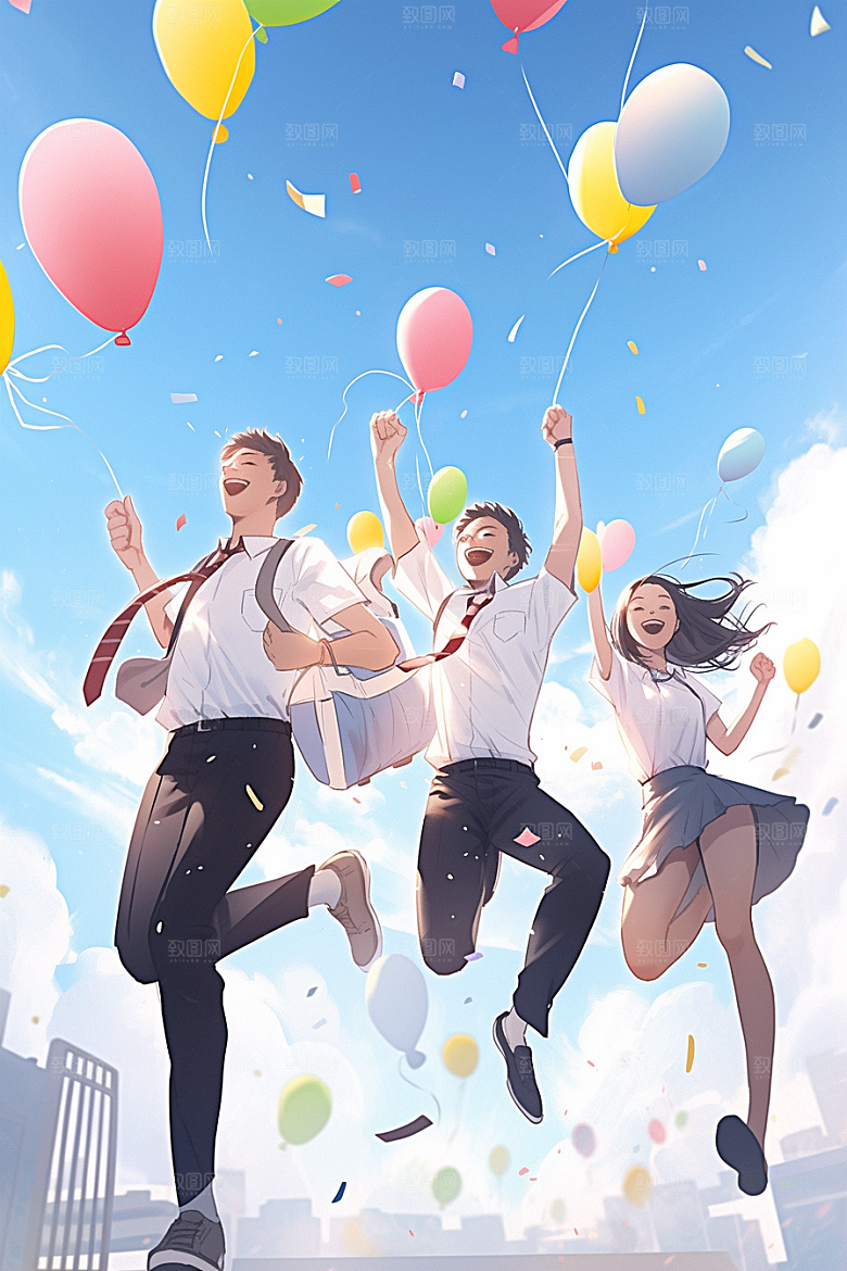学生放暑假快乐手绘插画