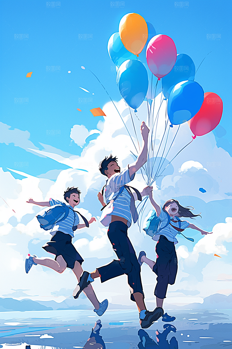 学生放暑假结业夏季插画