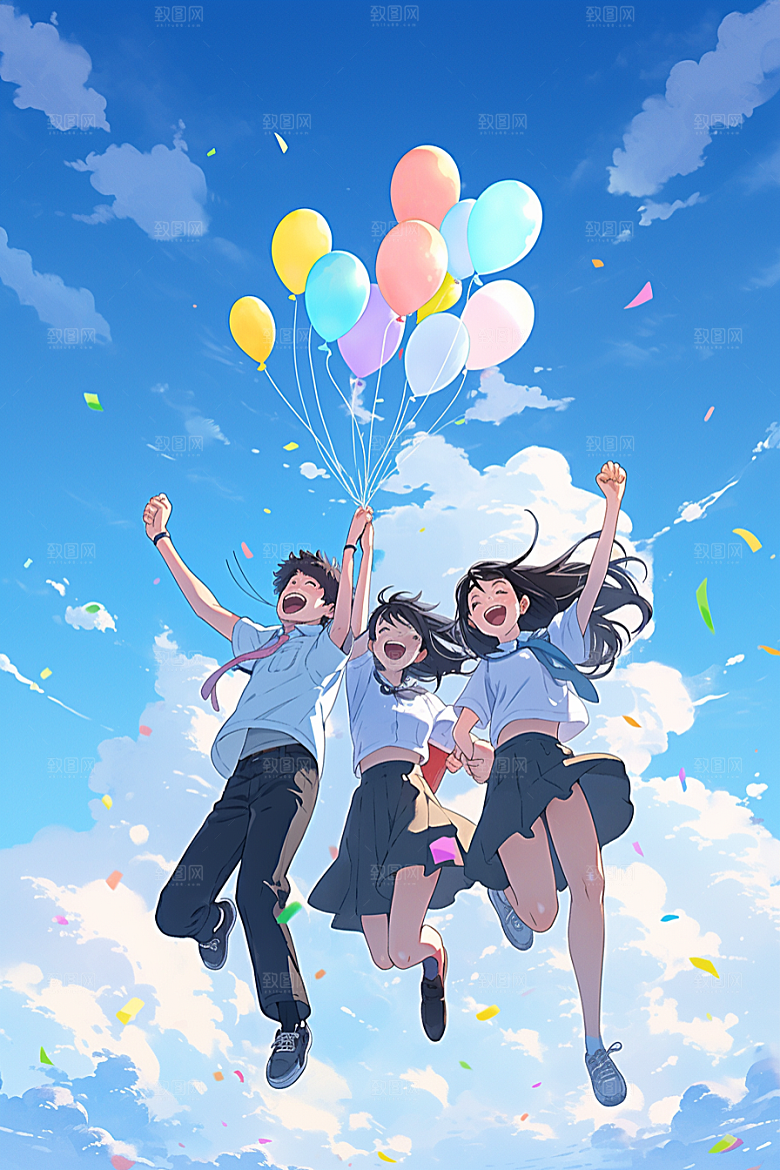 学生放暑假夏季夏天插画