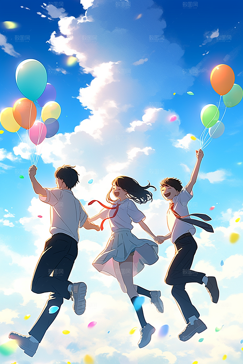 学生放暑假出游旅游插画