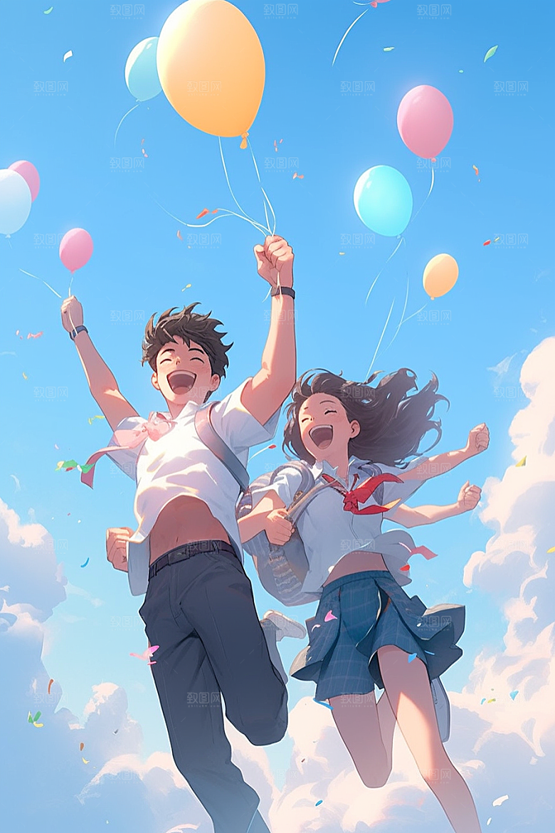 学生放暑假漫画风夏天插画
