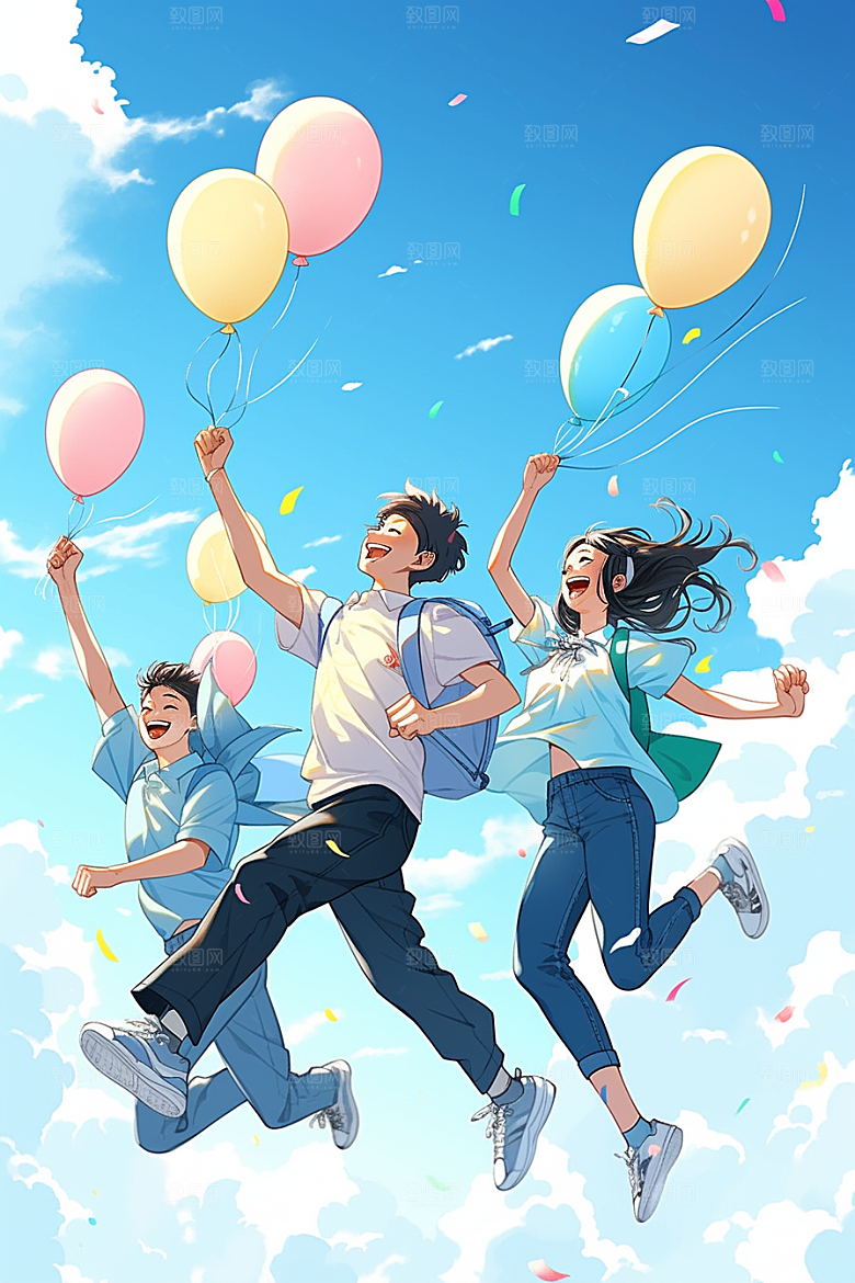 学生放暑假快乐出游插画
