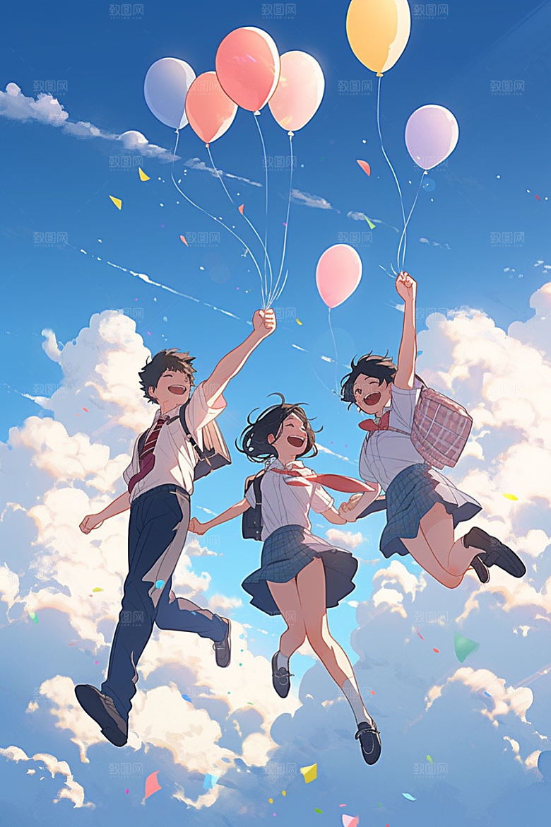 学生放暑假快乐旅游插画
