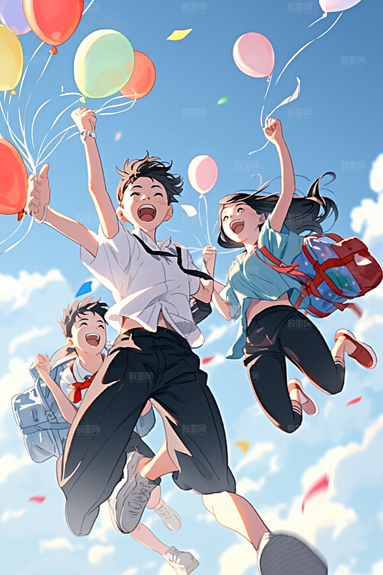 学生放暑假出游手绘插画