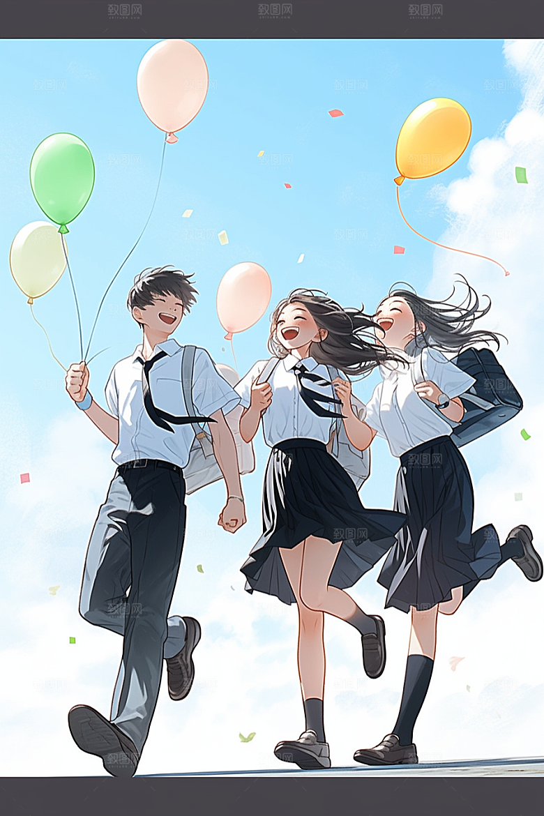 学生放暑假旅游放假了插画