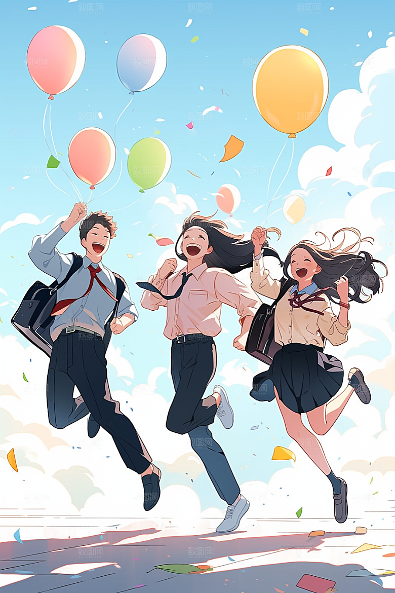 学生放暑假结业旅游插画