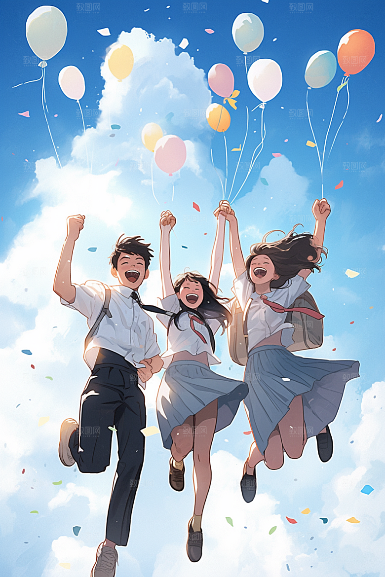 学生放暑假夏季结业插画