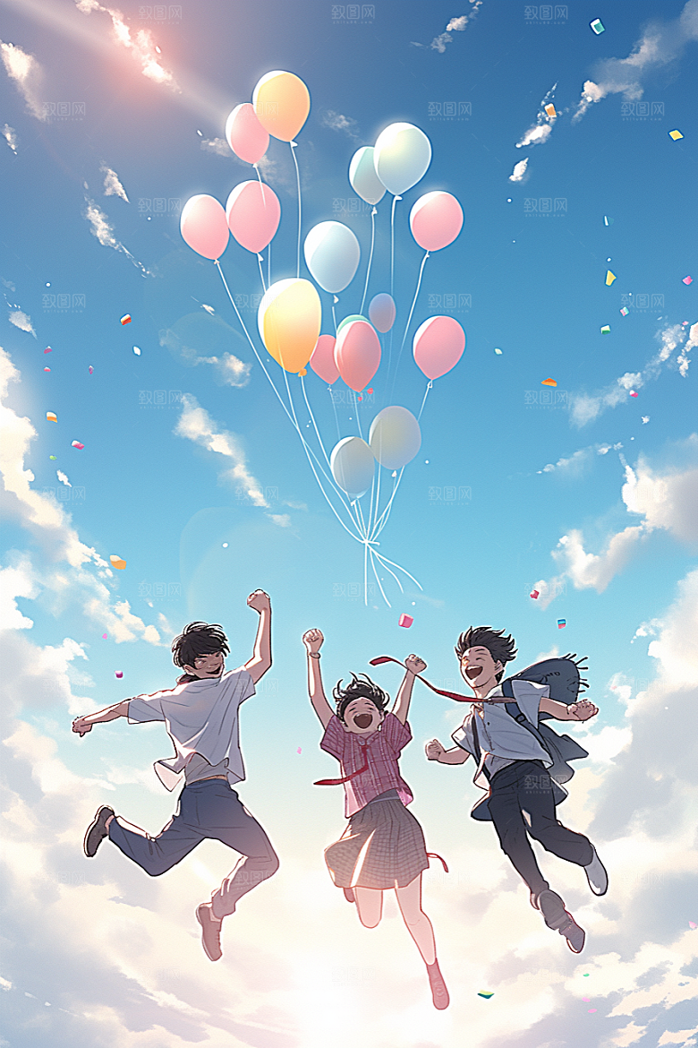 学生放暑假快乐旅游插画