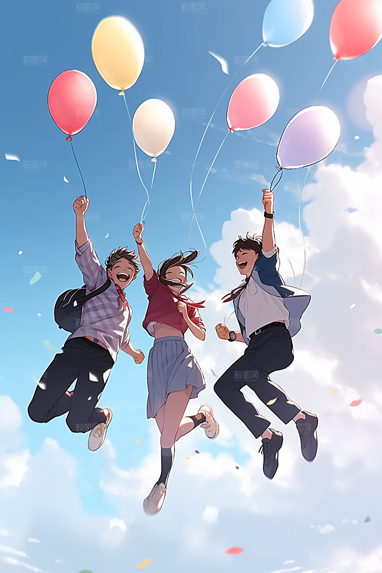 学生放暑假快乐手绘插画