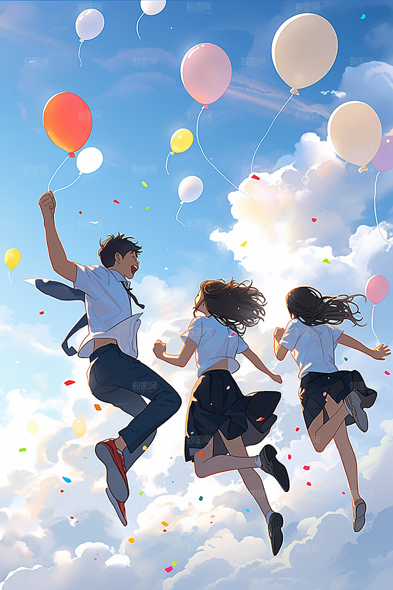 学生放暑假放假了夏季插画