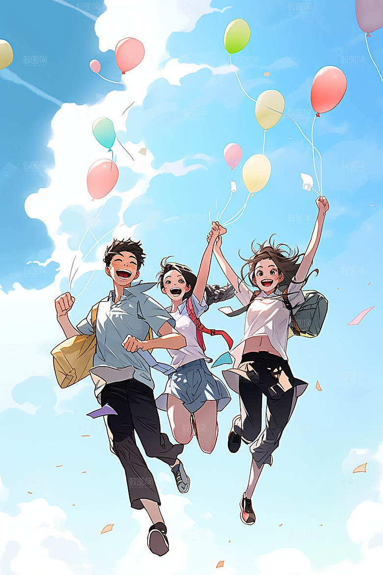 学生放暑假出游毕业旅游插画