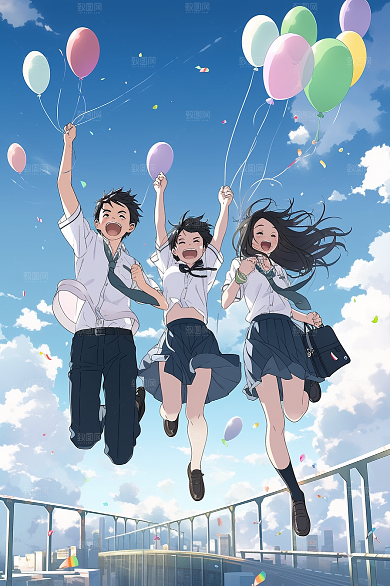 学生放暑假出游夏天插画