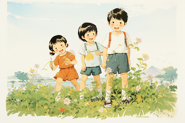 学生放暑假夏天放假了插画