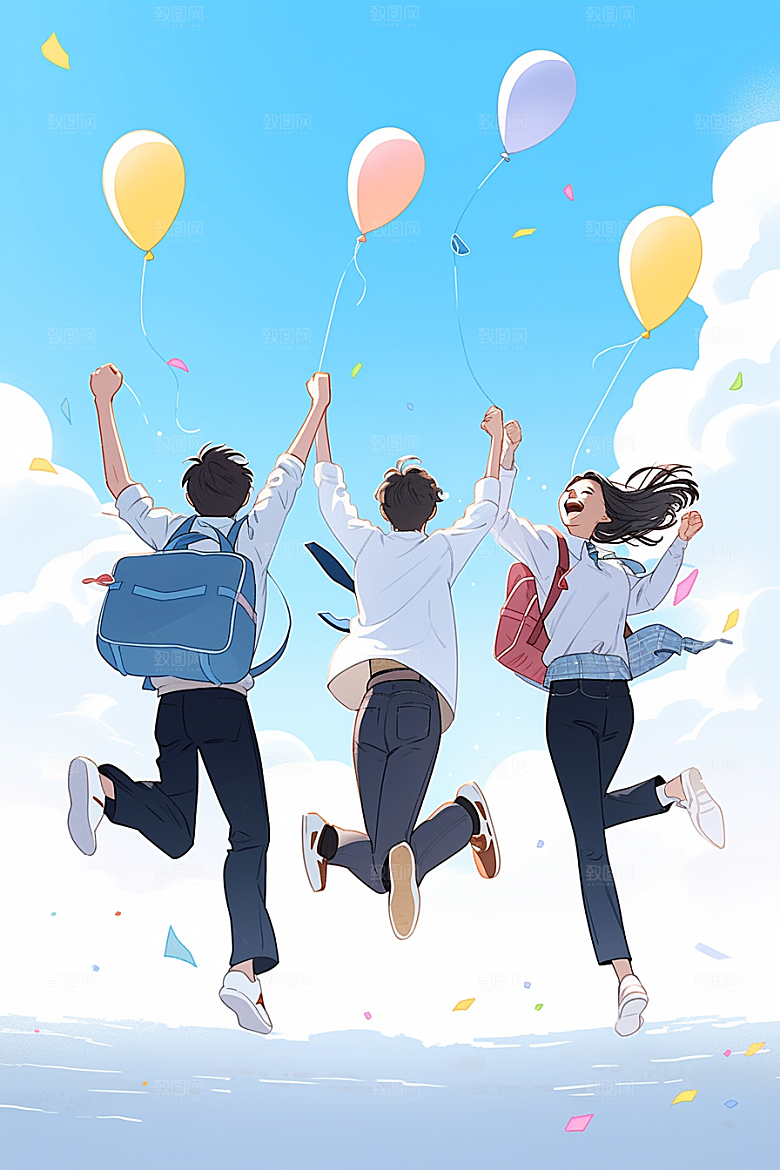 学生放暑假夏天手绘插画