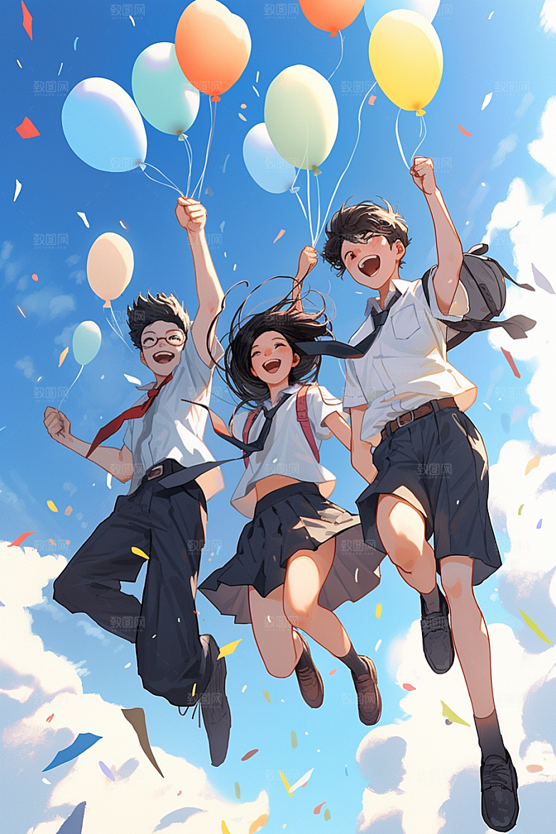 学生放暑假夏天手绘插画