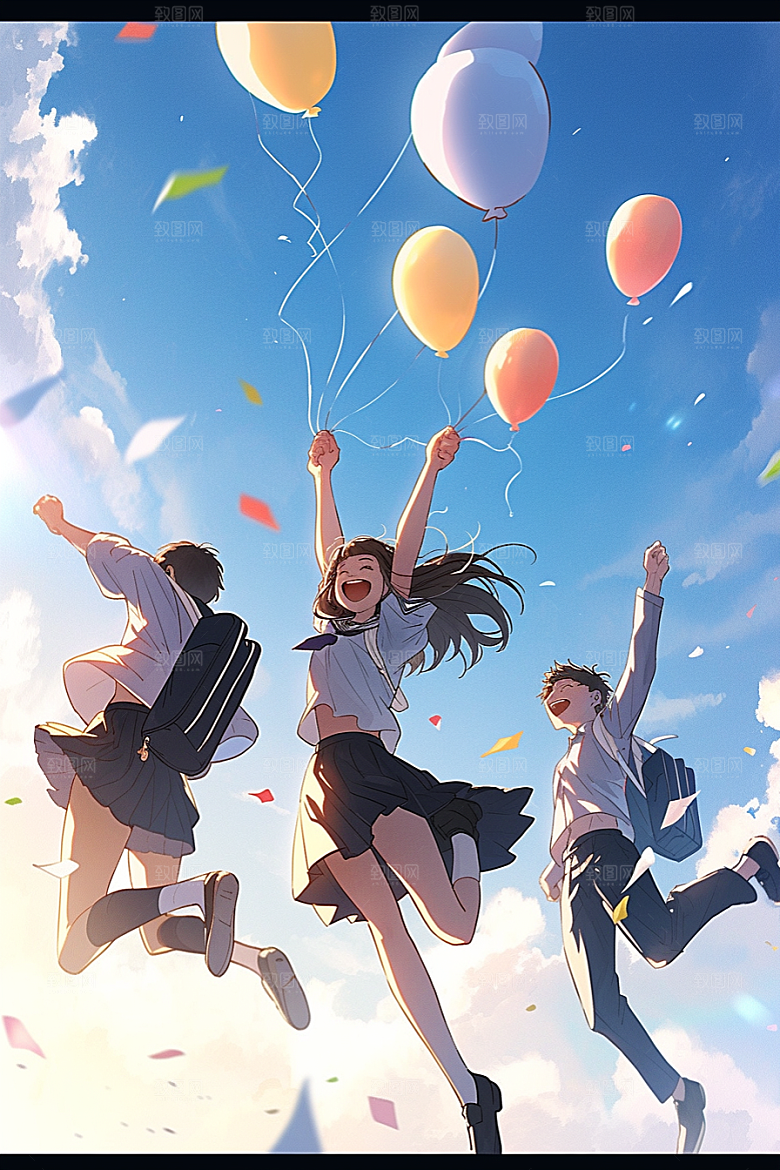 学生放暑假放假了结业插画