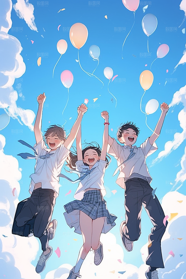 学生放暑假夏季旅游插画