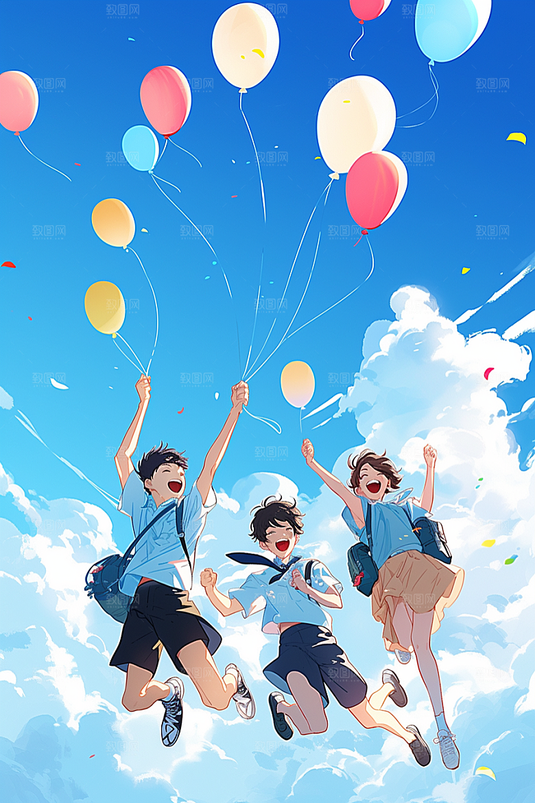 学生放暑假毕业旅游旅游插画