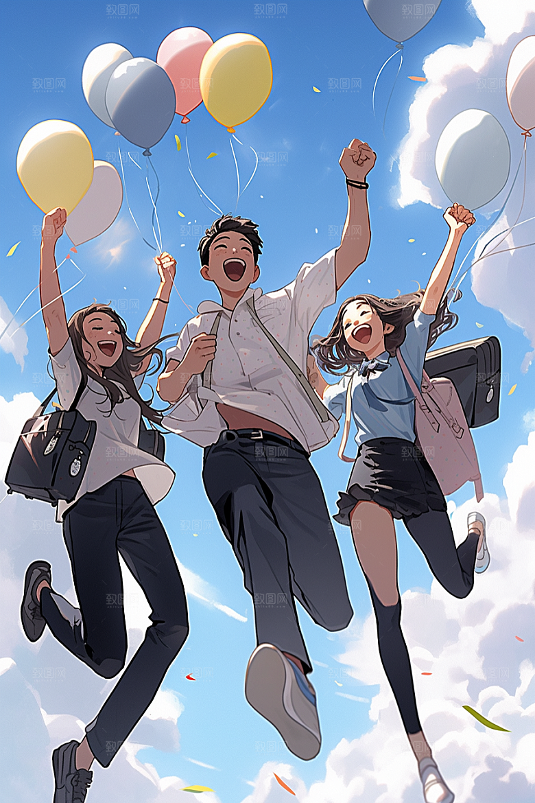 学生放暑假夏季结业插画